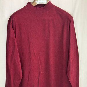 Carnoustie Men's Mock Neck Mercerized Cotton Long Sleeve Shirt - Burgundy - XL